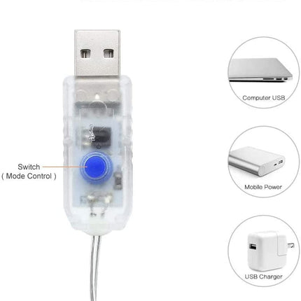 Kupferdraht Lichtervorhang 3M × 3M, 300 LEDs, mit USB und Fernbedienung, 8 Programmen, Warm Licht, für Außen