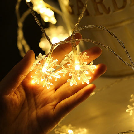 Dekorative Lichterkette 50M mit 400 Schneeflocken-LEDs, Durchsichtig Kabel, Strombetrieben, Warm Licht, Für Außen