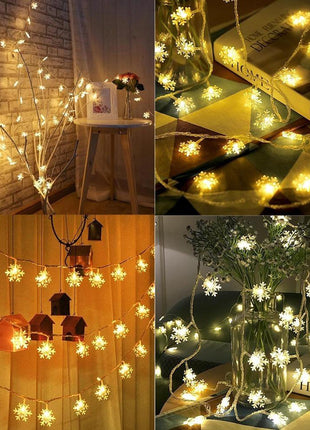 Dekorative Lichterkette 30M mit 300 Schneeflocken-LEDs, Durchsichtig Kabel, Strombetrieben, Warm Licht, Für Außen