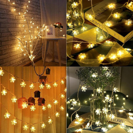 Dekorative Lichterkette 100M mit 800 Schneeflocken-LEDs, Durchsichtig Kabel, Strombetrieben, Warm Licht, Für Außen