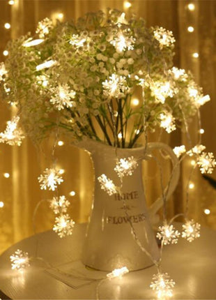 Dekorative Lichterkette 30M mit 300 Schneeflocken-LEDs, Durchsichtig Kabel, Strombetrieben, Warm Licht, Für Außen