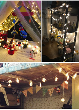 Dekorative Lichterkette 20M mit 200 Schneeflocken-LEDs, Warm Licht, Verbindbar 80M, Für Außen