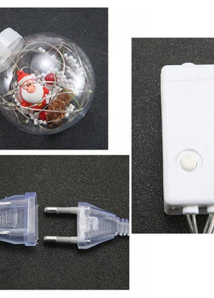 Lichtervorhang 3M mit 10 Kugel mit Weihnachtsmann, Silberkupfer Draht, Warm Licht, Verbindbar 15M, für Außen