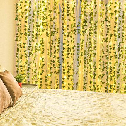 Lichtervorhang 3M x 2,1M Künstliche Efeugirlande mit 252 Mini-LEDs, mit USB und Batterien, für Außen