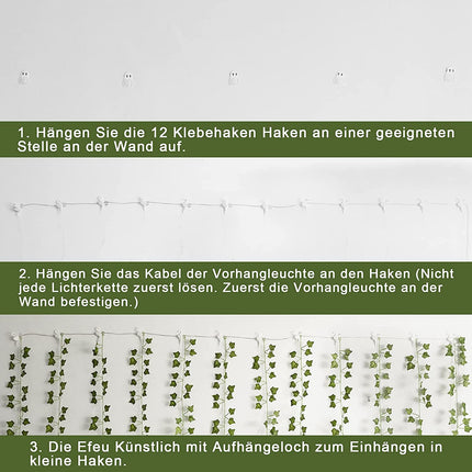Lichtervorhang 3M x 2,1M Künstliche Efeugirlande mit 252 Mini-LEDs, mit USB und Batterien, für Außen