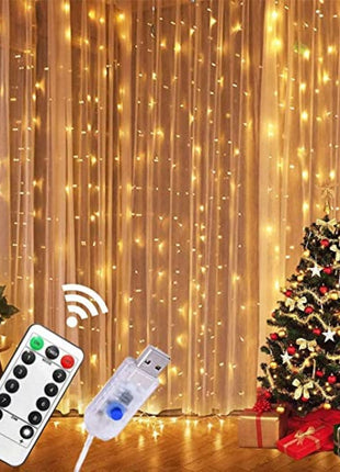 Lichtervorhang 2M × 2M mit 1200 Perlen und LEDs, 8 Programmen, Warm Licht, USB und Fernbedienung, Verbindbar 4M