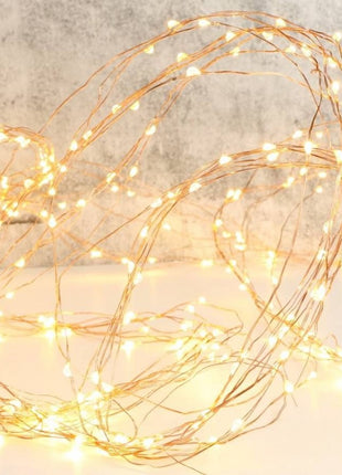 Kupfer Wasserfall Lichterkette 2M mit 300 Mini-LEDs mit Batterien und Fernbedienung, Warm Licht, für Außen