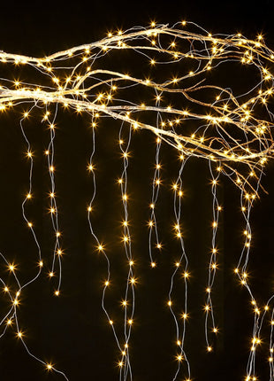 Kupfer Wasserfall Lichterkette 2M mit 300 Mini-LEDs mit Batterien und Fernbedienung, Warm Licht, für Außen