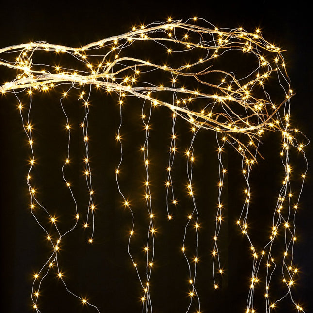 Kupfer Wasserfall Lichterkette 2M mit 300 Mini-LEDs mit Batterien und Fernbedienung, Warm Licht, für Außen