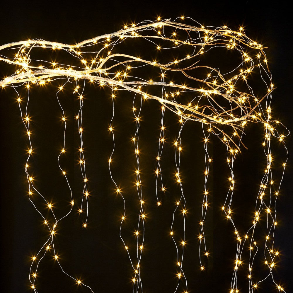 Kupfer Wasserfall Lichterkette 2M mit 300 Mini-LEDs, Dimmbar, Batterien und Fernbedienung, für Außen – LichterKettenWelt