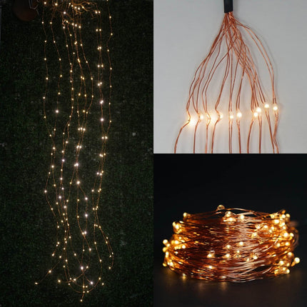 Kupfer Wasserfall Lichterkette 2M mit 300 Mini-LEDs mit Batterien und Fernbedienung, Warm Licht, für Außen