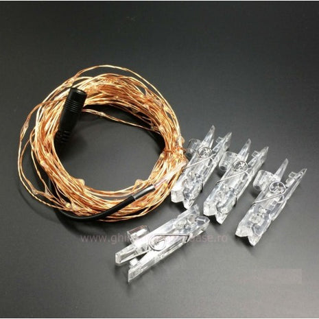 Silberdraht Lichterkette 10M mit 100 Mini-LEDs, Foto-Clip mit 20 abnehmbaren Haken, Strombetrieben, Warm Licht