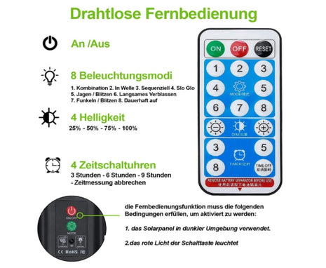 Solar Lichterkette 40M mit 400 LEDs, 8 Programme, Warm Licht, mit Fernbedienung, für Außen