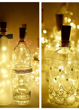 Flaschenlicht Korken mit Lichterkette 2M mit 20 Mini-LEDs, Warm Licht, mit Batterien enthalten