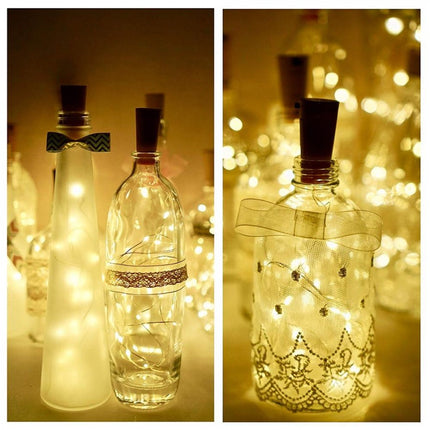 Flaschenlicht Korken mit Lichterkette 2M mit 20 Mini-LEDs, Warm Licht, mit Batterien enthalten