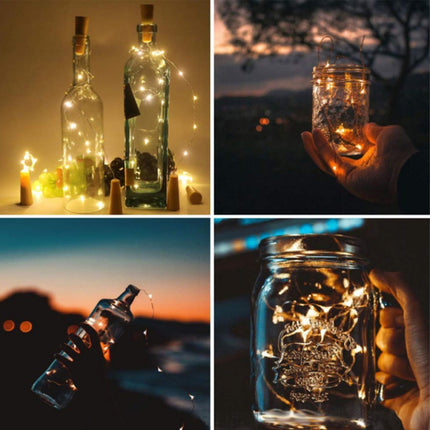 Flaschenlicht Korken mit Lichterkette 2M mit 20 Mini-LEDs, Warm Licht, mit Batterien enthalten