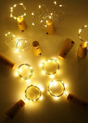 Flaschenlicht Korken mit Lichterkette 2M mit 20 Mini-LEDs, Warm Licht, mit Batterien enthalten