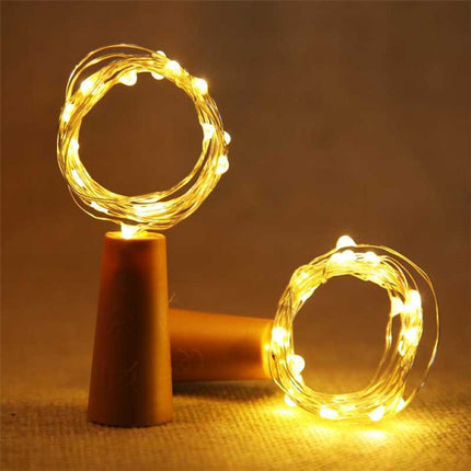 Flaschenlicht Korken mit Lichterkette 2M mit 20 Mini-LEDs, Warm Licht, mit Batterien enthalten