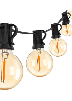 Lichterkette 7,6M mit 10 + 1 LED-Leuchtmittel G40, E12, 1W, Schwarzes Kabel, Verbindbar 480W, für Außen