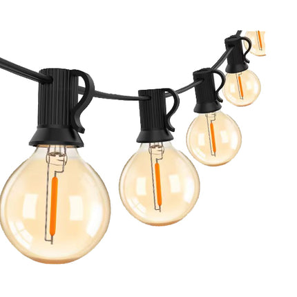 Lichterkette 7,6M mit 10 + 1 LED-Leuchtmittel G40, E12, 1W, Schwarzes Kabel, Verbindbar 480W, für Außen