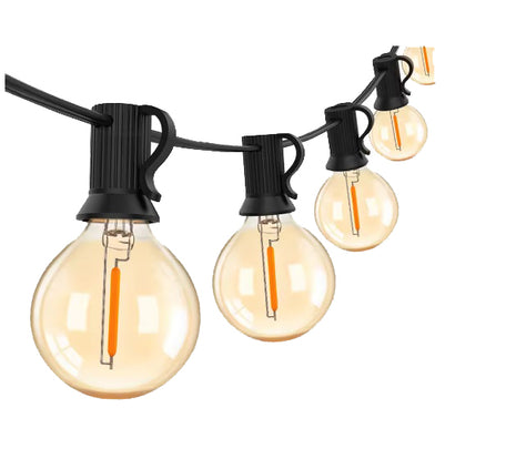 Lichterkette 15M mit 25 + 1 Ersatz LED-Leuchtmittel G40, E12, 1W, Schwarzes Kabel, Verbindbar 480W, für Außen