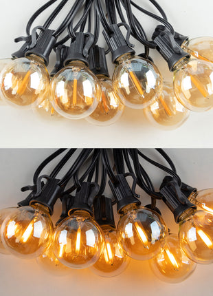 Lichterkette 7,6M mit 10 + 1 LED-Leuchtmittel G40, E12, 1W, Schwarzes Kabel, Verbindbar 480W, für Außen