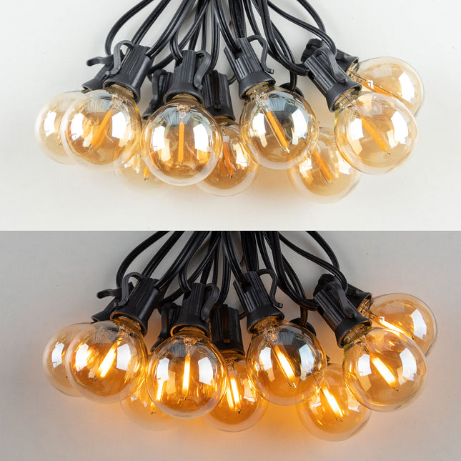 Lichterkette 15M mit 25 + 1 Ersatz LED-Leuchtmittel G40, E12, 1W, Schwarzes Kabel, Verbindbar 480W, für Außen