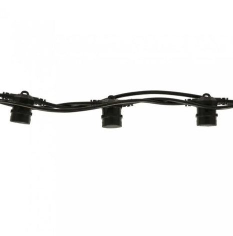 Kabel 15M mit 15 Fassungen E27, Schwarzes Kabel, Verbindbar max. 1000W, für Außen