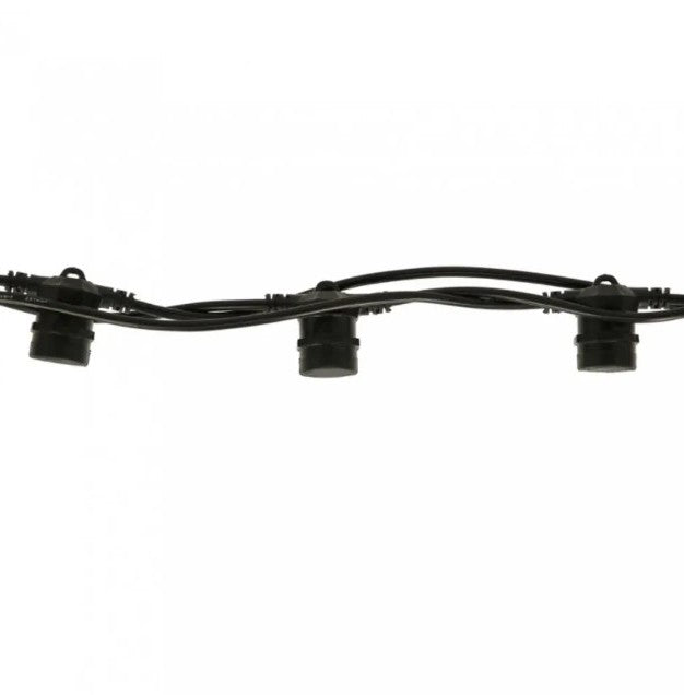 Kabel 15M mit 15 Fassungen E27, Schwarzes Kabel, Verbindbar max. 1000W, für Außen