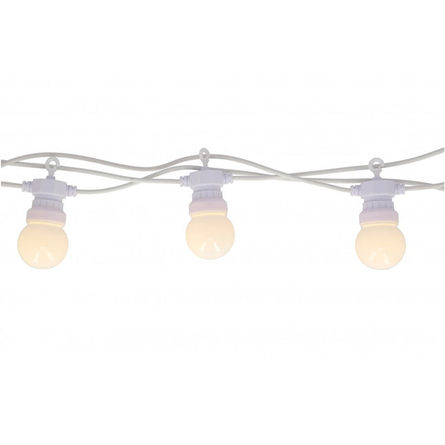 Lichterkette 5M mit 10 Matt LED-Lampen, Weißes Kabel, Natürliche Licht, Verbindbar 30M, für Außen
