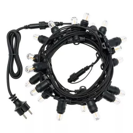 Lichterkette 6M mit 20 LED-Birnen E14, Schwarzes Kabel, Warm Licht, Verbindbar 96M, für Außen