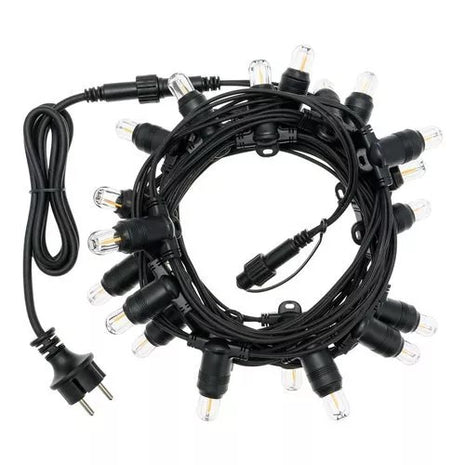 Lichterkette 6M mit 20 LED-Birnen E14, Schwarzes Kabel, Warm Licht, Verbindbar 96M, für Außen