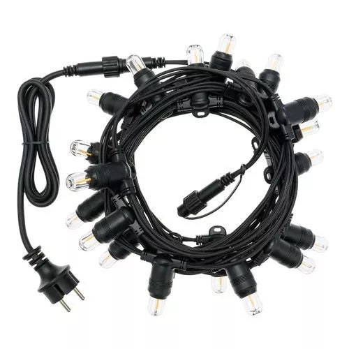 Lichterkette 6M mit 20 LED-Birnen E14, Schwarzes Kabel, Warm Licht, Verbindbar 96M, für Außen