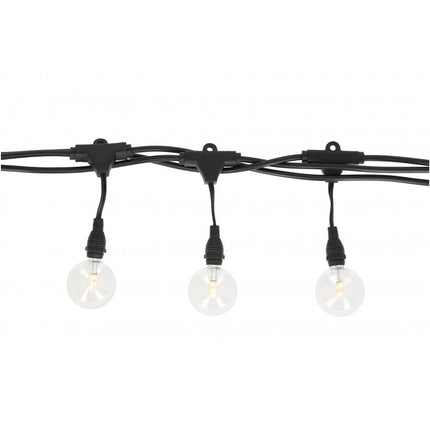 Lichterkette mit Pendel 10M mit 25 LED-Lampen E12, Schwarzes Kabel, Warm Licht, Verbindbar 300M, für Außen