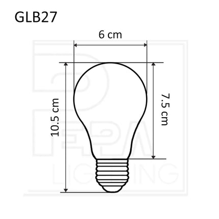 Maße des GLB27 LED-Leuchtmittels: Ø 6 cm, Höhe 10,5 cm