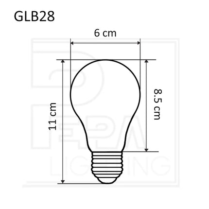 Maße des grünen LED-Leuchtmittels A60: Ø 60 mm, Höhe 105 mm
