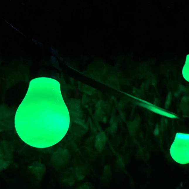 Außenlichterkette mit schwarzem Kabel und grünen LED-Leuchtmitteln