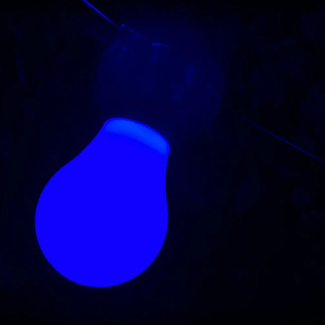 Außenlichterkette mit schwarzem Kabel und blauen LED-Leuchtmitteln