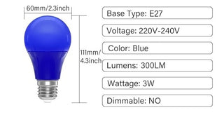 LED-Leuchtmittel A60, E27, 3W, Kunststoff, Blau Licht, für Außen