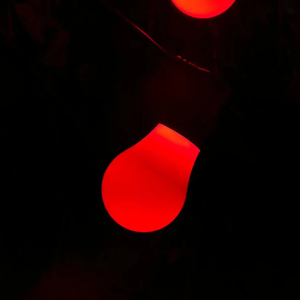 Außenlichterkette mit schwarzem Kabel und roten LED-Leuchtmitteln