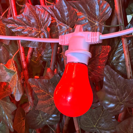 Außenlichterkette mit schwarzem Kabel und roten LED-Leuchtmitteln