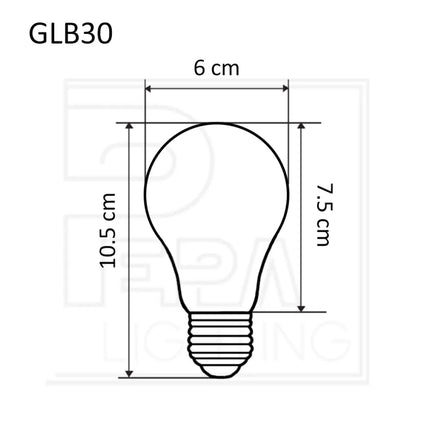 Maße des roten LED-Leuchtmittels A60: Ø 60 mm, Höhe 105 mm