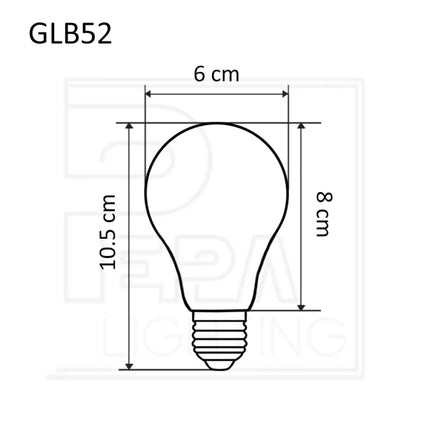 Maße des mattweißen LED-Leuchtmittels A60: Ø 60 mm, Höhe 105 mm
