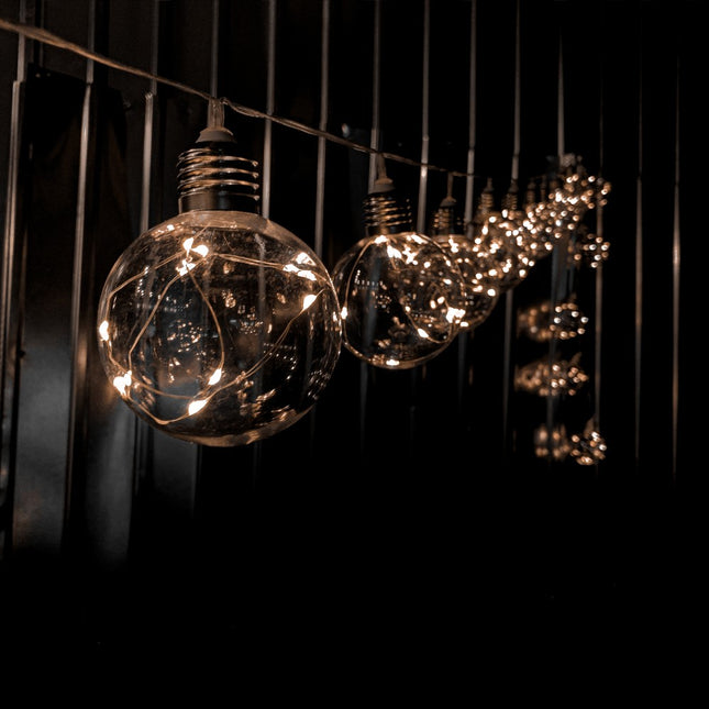 Lichterkette 5M mit 20 Kugeln mit Mini-LEDs, Durchsichtig Kabel, Warm Licht, Verbindbar 25M für Außen