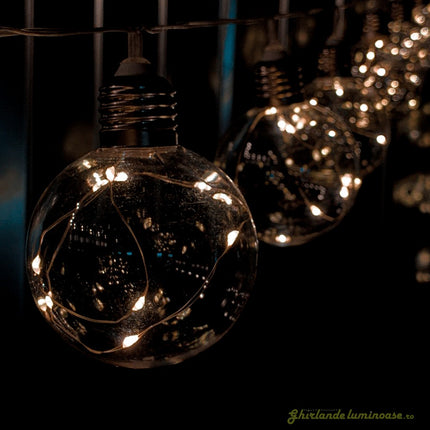 Lichterkette 5M mit 20 Kugeln mit Mini-LEDs, Durchsichtig Kabel, Warm Licht, Verbindbar 25M für Außen