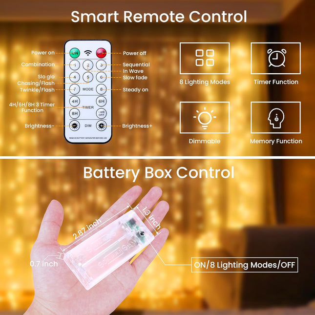 Kupferdraht Lichterkette 3M mit 30 Mini-LEDs, Warm Licht, 8 Modi und Fernbedienung, Batteriebetrieb