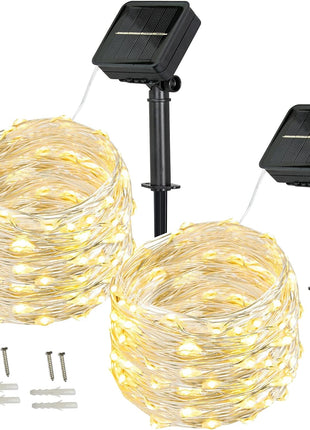 Solar Lichterkette 20M mit 200 Mini-LEDs Silberdraht, 8 Programmen, Warm Licht, für Außen