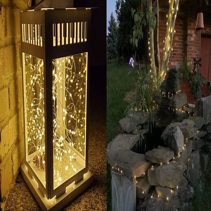 Solar Lichterkette 20M mit 200 Mini-LEDs Silberdraht, 8 Programmen, Warm Licht, für Außen