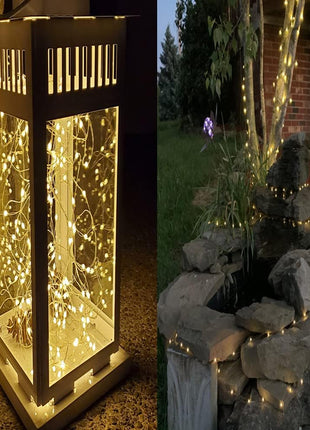 Solar Lichterkette 20M mit 200 Mini-LEDs Gründraht, 8 Programmen, USB Laden, Warm Licht, für Außen