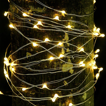 Solar Lichterkette 20M mit 200 Mini-LEDs Silberdraht, 8 Programmen, Warm Licht, für Außen
